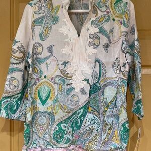 NWT Charter Club Paisley Linen tunic top size P/M